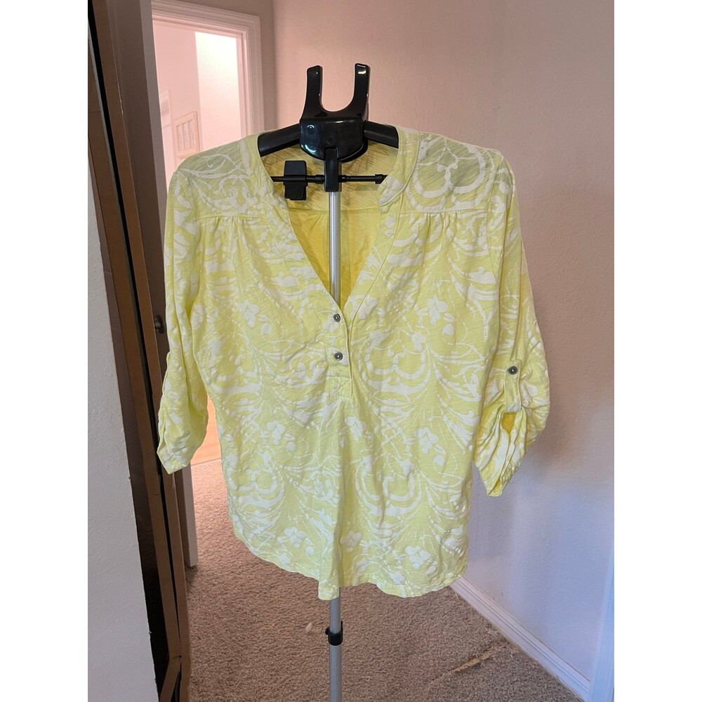 Fresh Produce 100% Cotton Butter Yellow 3/4 Sleeve Top - Size XL